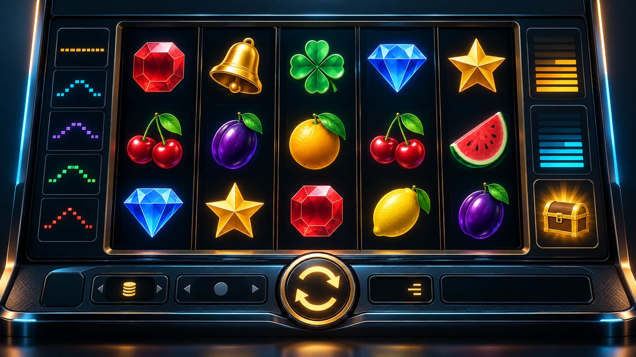 လူပုံမပါသော slot reel၊ payline နှင့် bonus mechanic များ၏ အနီးကပ်မြင်ကွင်း