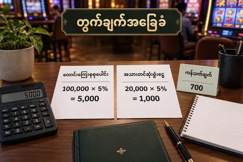 လောင်းကြေးစုစုပေါင်းနှင့် အသားတင်ဆုံးရှုံးငွေကို5%ဖြင့် သီးခြားတွက်ထားသော နမူနာ